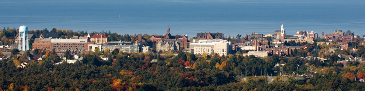 Aerial view of UVM and Lake Champlain