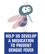 Cute Mosquito over phrase Help us develop a medications to prevent Dengue fever