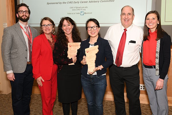 Pictured above, from left to right: Jonathan Flyer, M.D., assistant professor of medicine; Mary Cushman, M.D., M.Sc., professor of medicine and CVRI board member; Marilyn Cipolla, Ph.D., professor of neurological sciences and Ms. Li's mentor; Ms. Li; David Schneider, M.D., director of CVRI-VT, professor of medicine, and director of cardiovascular services; and Margaret Infeld, M.D., cardiology fellow.