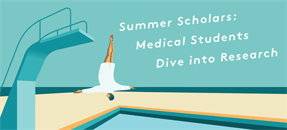 illustration of med student and swimming pool